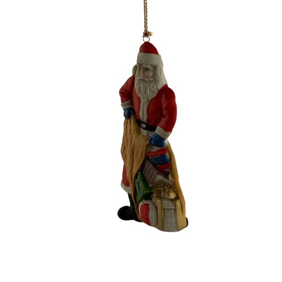 Vintage Ceramic Santa with Toy Sack Christmas Ornament 4.25” - Picture 6 of 12